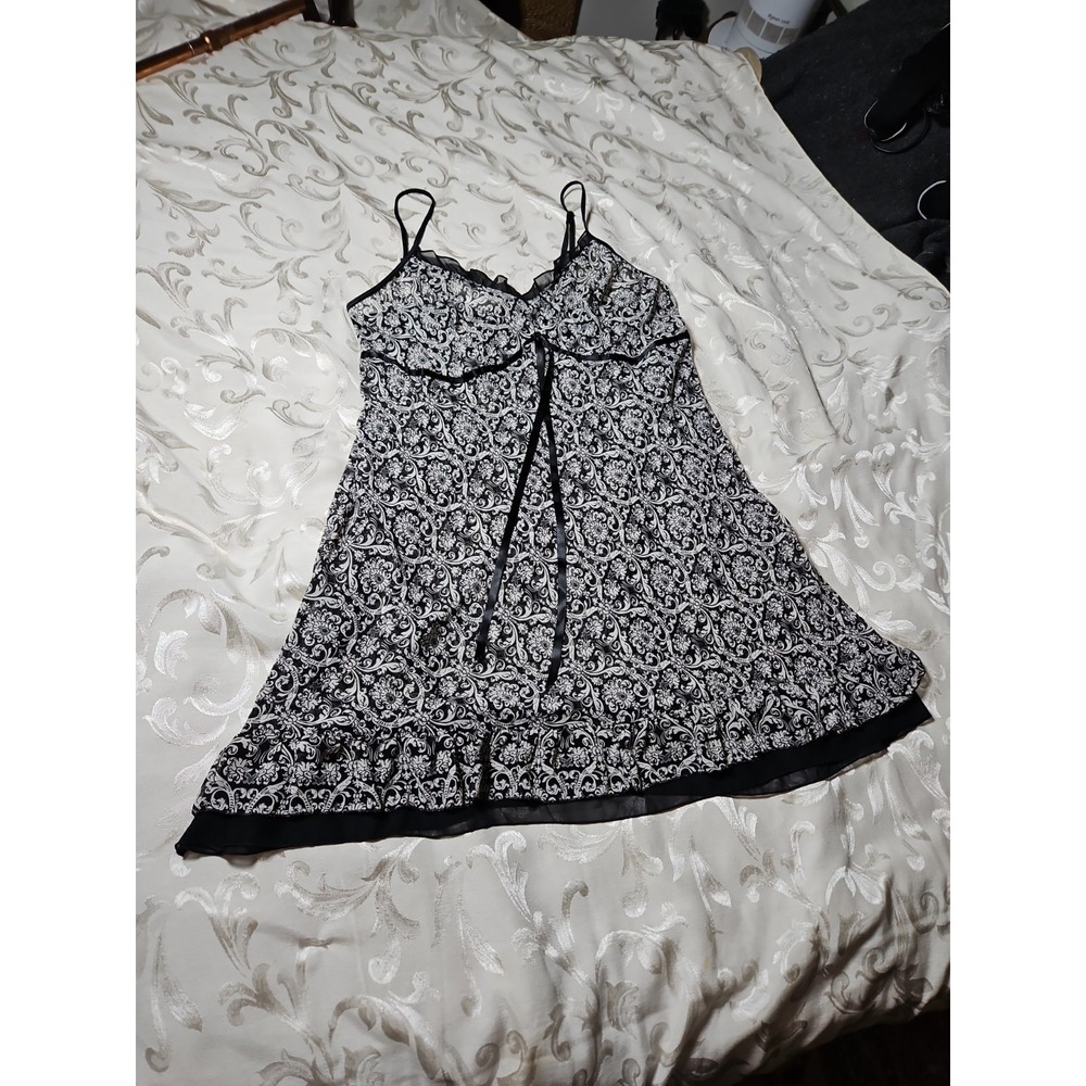 Cacique Nightie Semi Sheer Babydoll Nightgown Chemise Black/White 3X 22/24